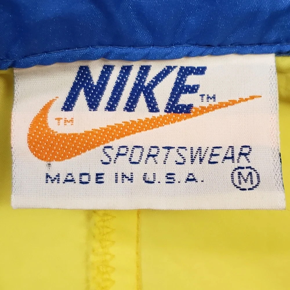 Vintage Nike Windbreaker Men Medium Blue Yellow Made in USA Packable Anorak